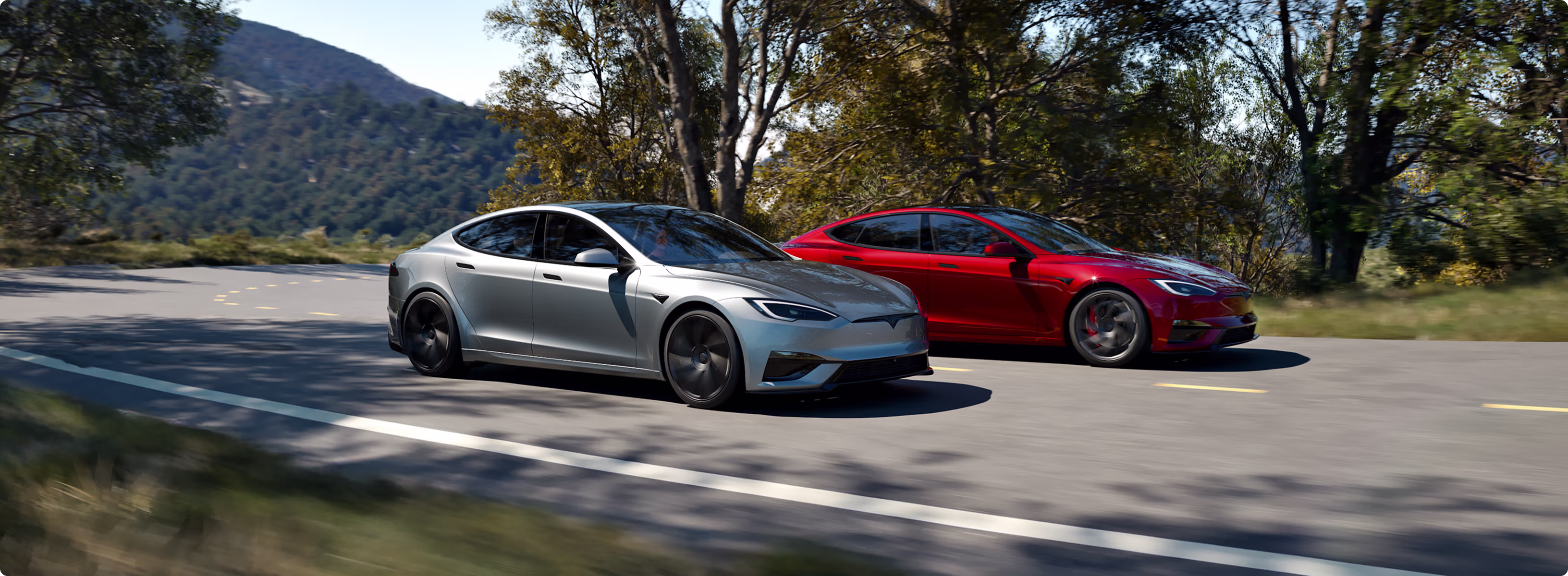 Yolda ilerleyen iki Tesla Model S